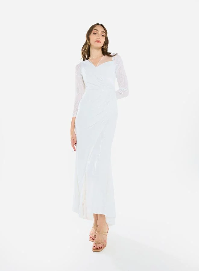 House of Moda Women Sequin Wrap Slit Maxi Dress